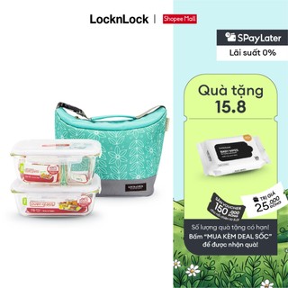 Bộ Túi Hộp Cơm Thủy Tinh Lock&Lock 3EA Xanh Mint LLG428M2