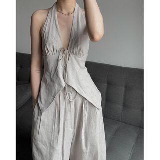 [E.S.T] Set Áo Yếm Linen Nữ Hở lưng kèm Quần Suông cổ điển | T23-029/P23-005