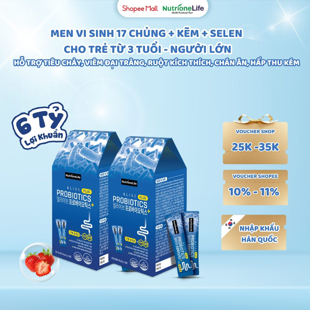 COMBO 2 Hộp Men Vi Sinh Alive Probiotics Plus 17 Chủng,Kẽm,Selen Cải Thiện Tiêu Chảy, Táo Bón, Rối L