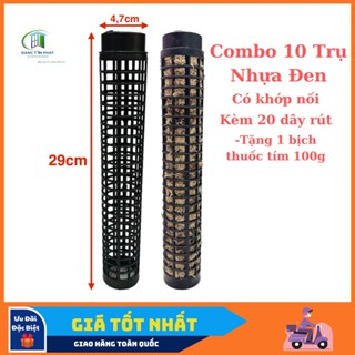 Combo 10 Trụ nhựa trồng cây màu đen, dài 29cm, có khớp gắn chậu và nối trụ, chuyên dùng cho kiểng lá, cây thân leo