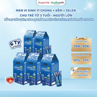 Combo 5 hộp men vi sinh alive probiotics plus 17 chủng, kẽm,selen cải thiện tiêu chảy, táo bón,rối loạn tiêu hóa 2g/gói