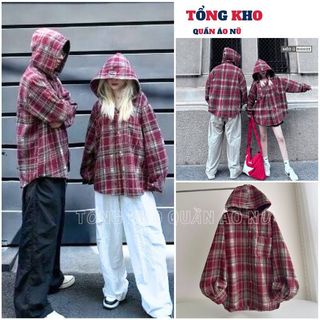 Áo sơ mi kẻ có mũ, áo khoác ngoài họa tiết kẻ caro unisex phong cách hàn quốc ulzzang - TONGKHO