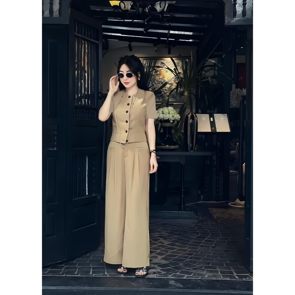 Set Bộ Trơn Nữ Áo Cộc Tay Kèm Quần Ống Rộng Dáng Dài Sang Trọng, bộ công sở trung niên,tặng mẹ, đi làm, Mã B29