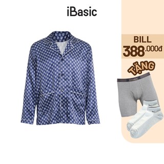 Áo mặc nhà nam pyjama lụa satin tay dài hoạ tiết icon iBasic HOMM016T