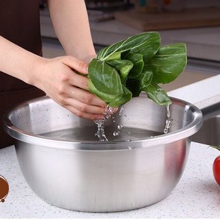  Thau Inox Sâu Lòng 18cm đến 32cm. Chậu Inox Cao Cấp Dày Dặn Có Viền Cầm Tay 
