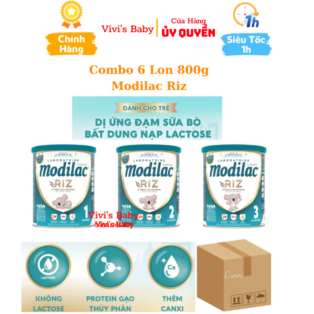 [Combo 6 Lon] Sữa Modilac Riz số 1, 2, 3 Lon 800g dành cho trẻ dị ứng đạm bò và bất nạp Lactose nhập