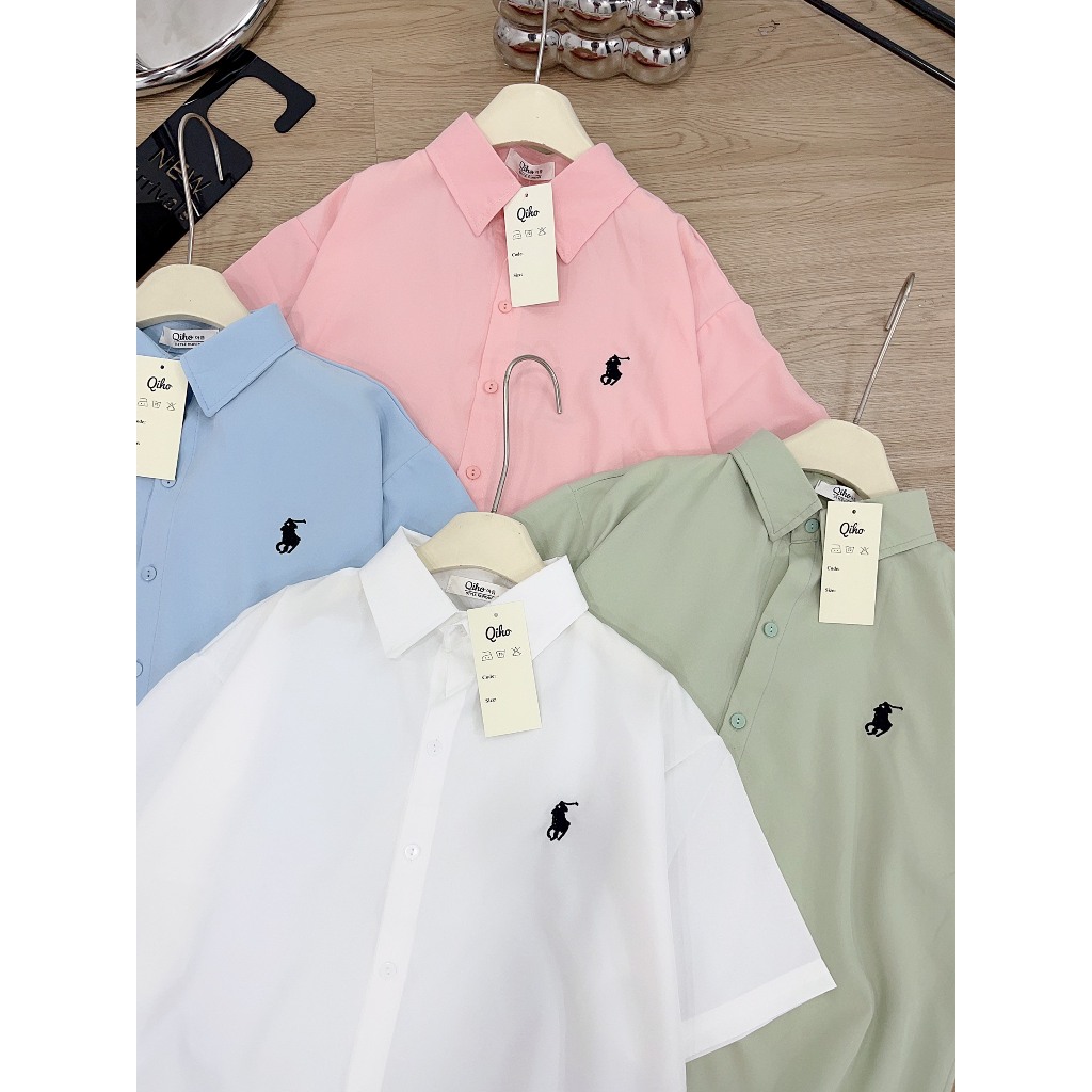 [ A06 ]  Áo sơ mi cộc tay thêu ngựa chất lụa hàn Qiho.store | BigBuy360 - bigbuy360.vn