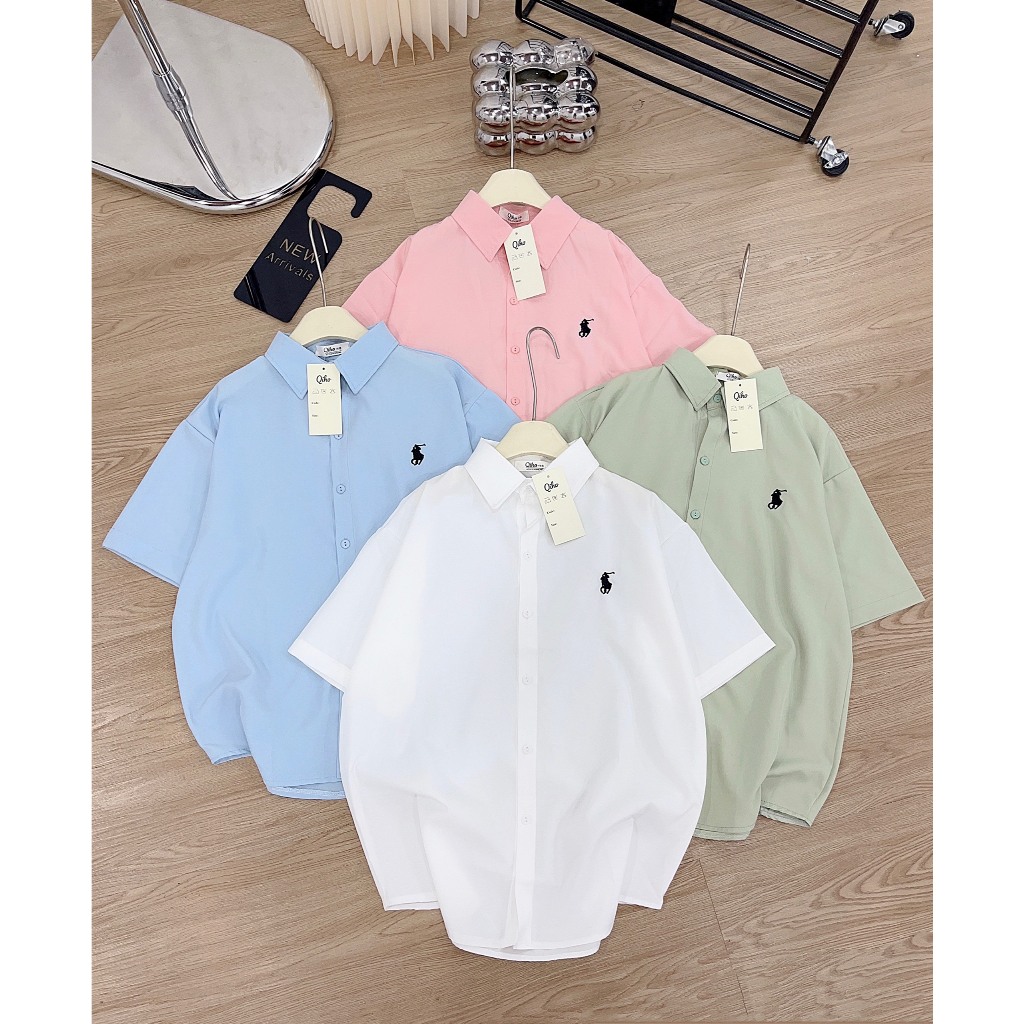 [ A06 ]  Áo sơ mi cộc tay thêu ngựa chất lụa hàn Qiho.store | BigBuy360 - bigbuy360.vn