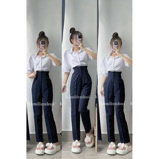 Quần tây xanh đen nút cài thẳng