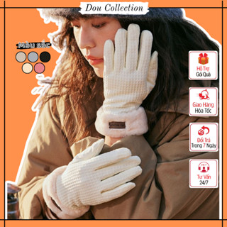 Găng Tay Len Nữ, Bao Tay Cảm Ứng Điện Thoại Phối Cổ Tay Lông Mềm Mịn Giữ Ấm Tay Nhiều Màu Thời Trang Thu Đông - Mã GT055