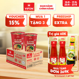 [VOUCHER đến 80K]-Thùng 24 Ly Mì VIFON Lẩu Thái Tomyum/ Lẩu Thái Tôm/ Bò/ Gà/ Chay Sala 60gr/ ly
