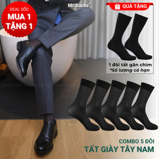 Hộp 5 đôi tất sheer nam cổ cao đi giày tây sọc gân Mr.Socks, vớ nam công sở thoáng mát -D16-A094-CB5