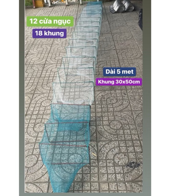 Lú bát quái 12 cửa ngục bắt tôm cá dài 5m( 18 khung 30x50cm) mắt lưới dầy 1p5 (0,7cm vuông)