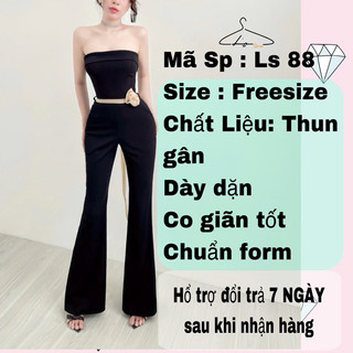 Set quần dài ống loe với thiết kế nơ hoa hồng ngang eo cực sang trọng, tôn dáng cực kỳ, khoe đường cong gợi cảm, ưa nhìn