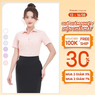 Áo sơ mi nữ Thái Hòa kẻ sọc thiết kế công sở ngắn tay nhiều màu ASW0301-R04
