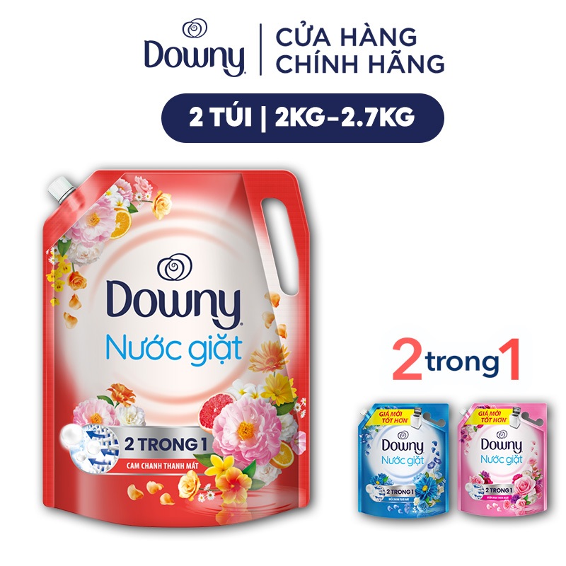 - Nước Giặt DOWNY 2 Trong 1 Túi Hương Cam Chanh Thanh Mát 2KG/ Biển Xanh Tươi Mát 2.7KG/Vườn Hoa Thơm Ngát Túi 2.7KG