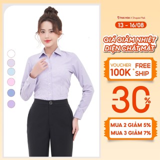 Áo sơ mi nữ Thái Hòa thiết kế công sở dài tay kẻ tăm nhiều màu cao cấp ASW0101-R05