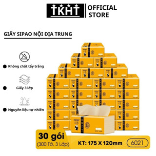 Giấy Ăn Gấu Trúc SIPIAO 6021/ Giấy Trúc Khăn Giấy Rút Nội Địa Trung Thùng 30 Gói/300 Tờ Siêu Dai