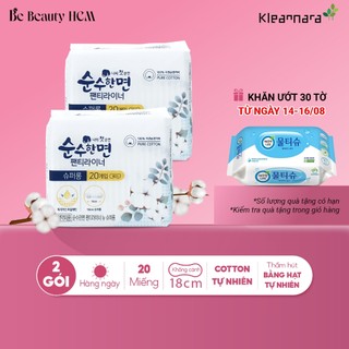 Combo 2 gói băng vệ sinh Kleannara Soonsoohan Hàn Quốc siêu mỏng hàng ngày 18cm - 20 miếng/gói không cánh