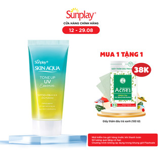 Kem chống nắng nâng tông da khuyết điểm dạng tinh chất Sunplay Skin Aqua Tone Up UV Essence Mint Green SPF 50+ PA++++50g