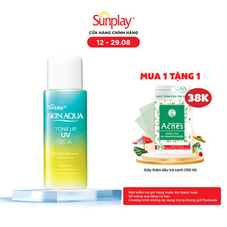 Kem chống nắng nâng tông cho da có khuyết điểm dạng sữa Sunplay Skin Aqua Tone Up UV Milk Mint Green SPF 50+ PA++++ 50g