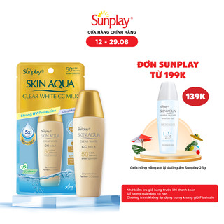 Kem chống nắng trang điểm tạo nền trắng mịn & đều màu dạng sữa Sunplay Skin Clear White CC Milk SPF 50, PA++++ 25g 