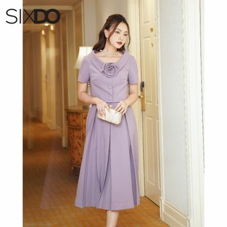 Chân váy woven tím xếp ly SIXDO