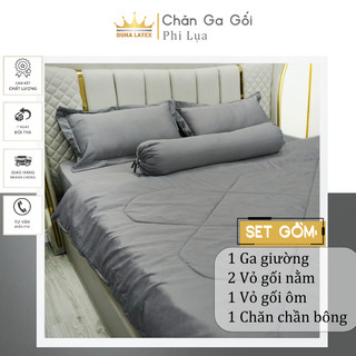 Bộ chăn ga gối phi lụa xám đậm pl5-c-9 mát mịn 4 món hoặc 5 món kích thước nệm giường đa dạng duha latex11