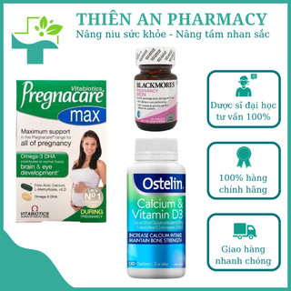 Combo cho mẹ bầu (Vitamin bầu Pregnacare max, DHA bầu Bioisland, sắt bầu Blackmores, canxi bầu Ostelin)