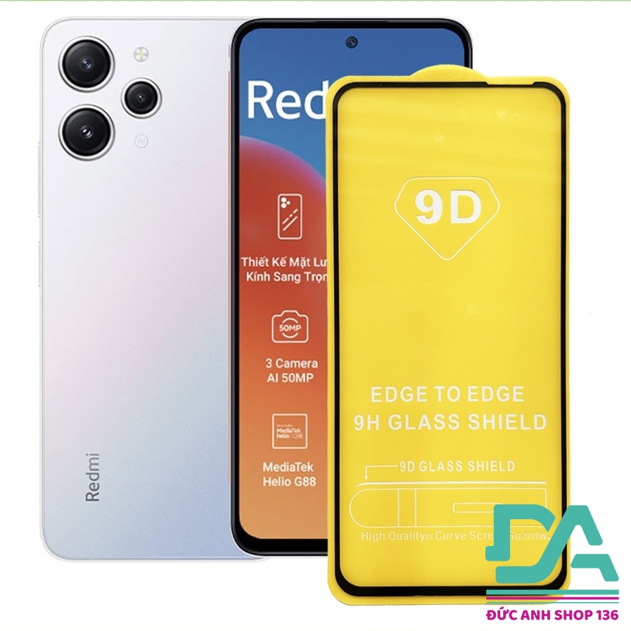 Kính cường lực 9D full màn Xiaomi Redmi 12 tặng giấy lau kính