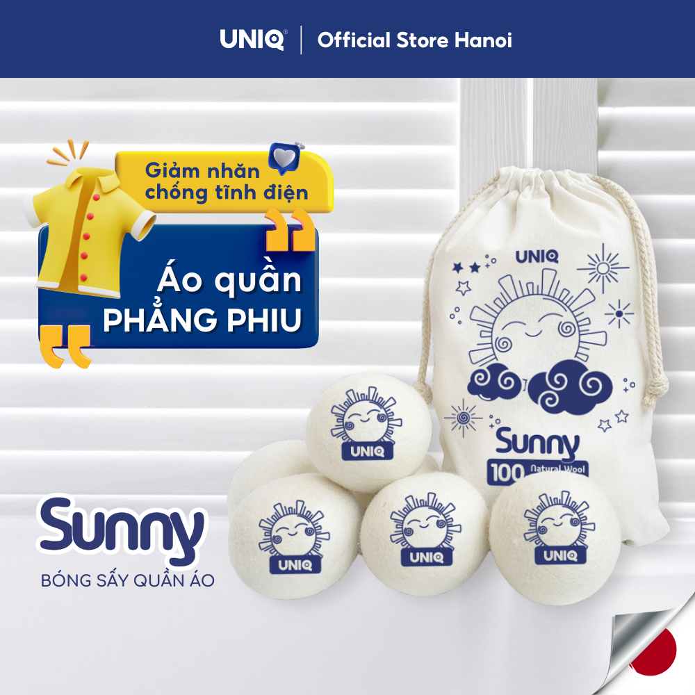 Bóng sấy quần áo UNIQ Sunny banh len lông cừu sấy khô nhanh tiết kiệm điện chống nhăn làm mềm vải cho máy sấy giặt
