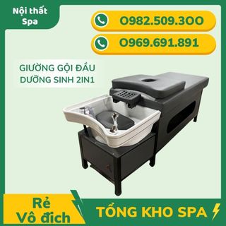 Giường gội đầu dưỡng sinh chân gỗ chậu sứ, giường gội đầu 2in1 chậu sứ đen, giường gội chuyên dùng trong spa