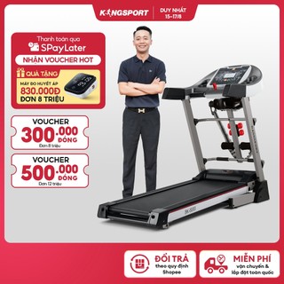 Máy chạy bộ KINGSPORT BK-8000 đa năng, thảm chạy rộng chống trơn, kèm đai massage và thanh gập bụng