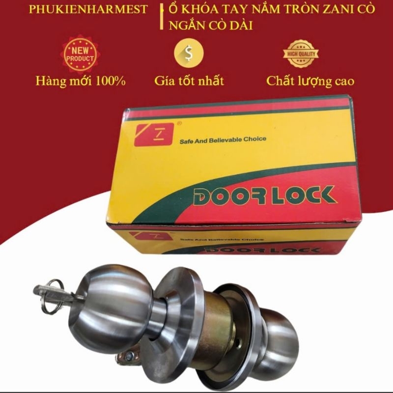 Ổ KHOÁ TAY NẮM TRÒN CÒ NGẮN ZANI INOX ( Khóa cửa phòng , khóa nhà vệ sinh )