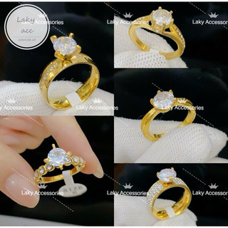 Nhẫn đá cao dáng dày màu vàng gold chất liệu titan không gỉ