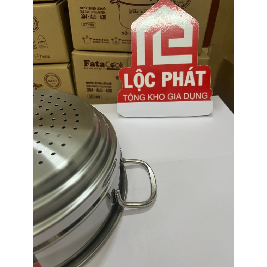 Xửng hấp Inox Fatacook thông minh 3 nấc size 24cm dùng cho nồi 20 22 24cm, xửng 3 nấc 32 cho nồi 28 30 32cm | BigBuy360 - bigbuy360.vn