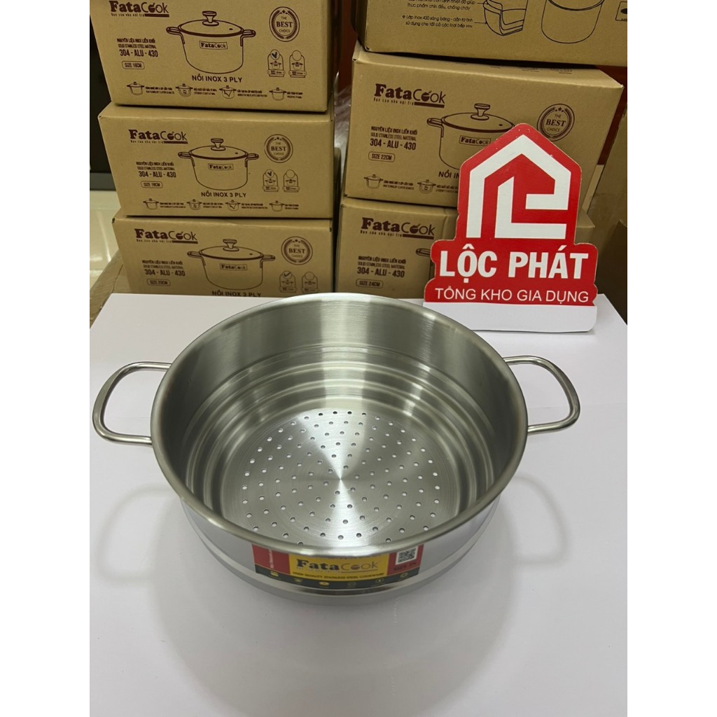 Xửng hấp Inox Fatacook thông minh 3 nấc size 24cm dùng cho nồi 20 22 24cm, xửng 3 nấc 32 cho nồi 28 30 32cm | BigBuy360 - bigbuy360.vn