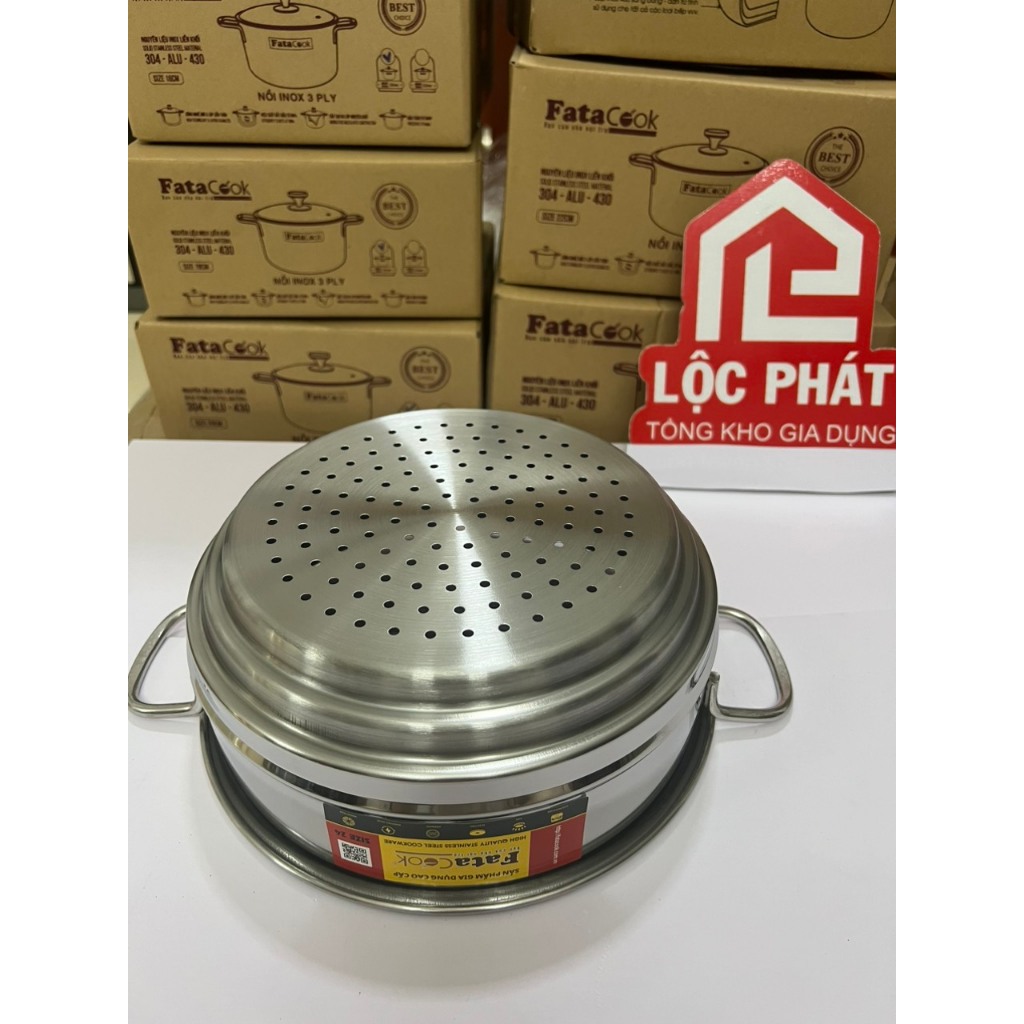 Xửng hấp Inox Fatacook thông minh 3 nấc size 24cm dùng cho nồi 20 22 24cm, xửng 3 nấc 32 cho nồi 28 30 32cm | BigBuy360 - bigbuy360.vn