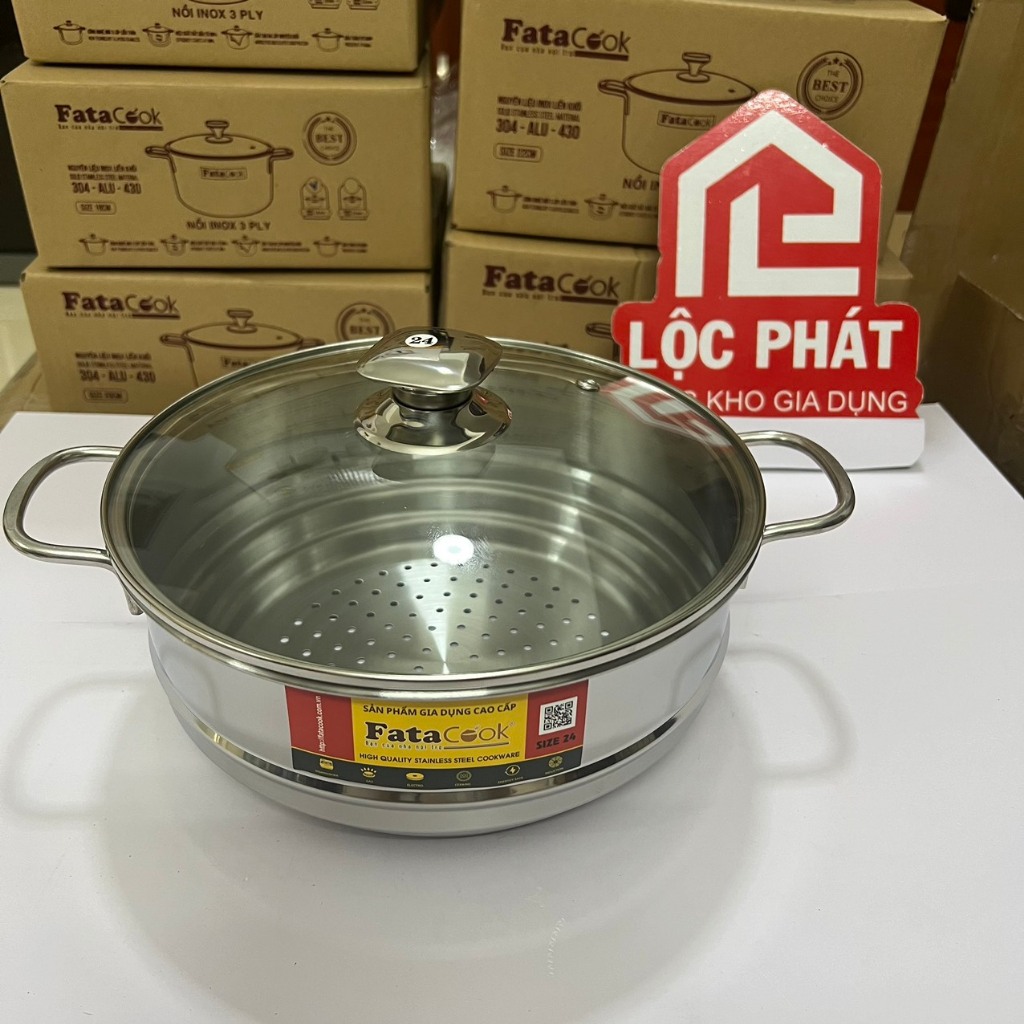 Xửng hấp Inox Fatacook thông minh 3 nấc size 24cm dùng cho nồi 20 22 24cm, xửng 3 nấc 32 cho nồi 28 30 32cm | BigBuy360 - bigbuy360.vn