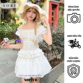  SET ÁO TRỄ VAI TAY PHỒNG CỔ VUÔNG KÈM CHÂN VÁY DÁNG BÍ