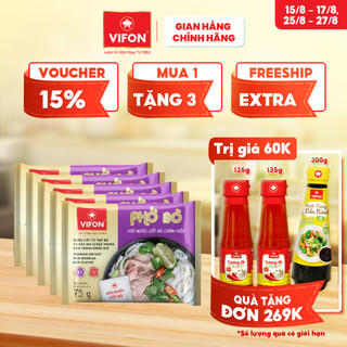 [VOUCHER đến 80K]-Set 5 gói Phở Có Gói Sốt Thịt Bò/ Gà 75g VIFON
