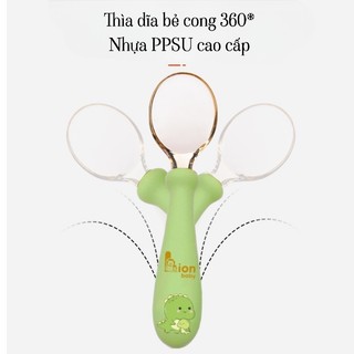Sét Thìa Dĩa Ăn Dặm Bẻ Cong, Tập Xúc Cho Bé Lion BaBy