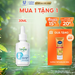 Tinh chất Simple Hyaluronic Acid + B5* Booster Serum cấp ẩm sâu đa tầng 30ml