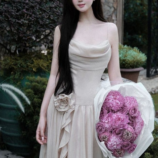 [E.S.T] Đầm Maxi Nữ 2 Dây Kèm Hoa Thiết Kế Dây Lưng Ngọc Trai | D24-014
