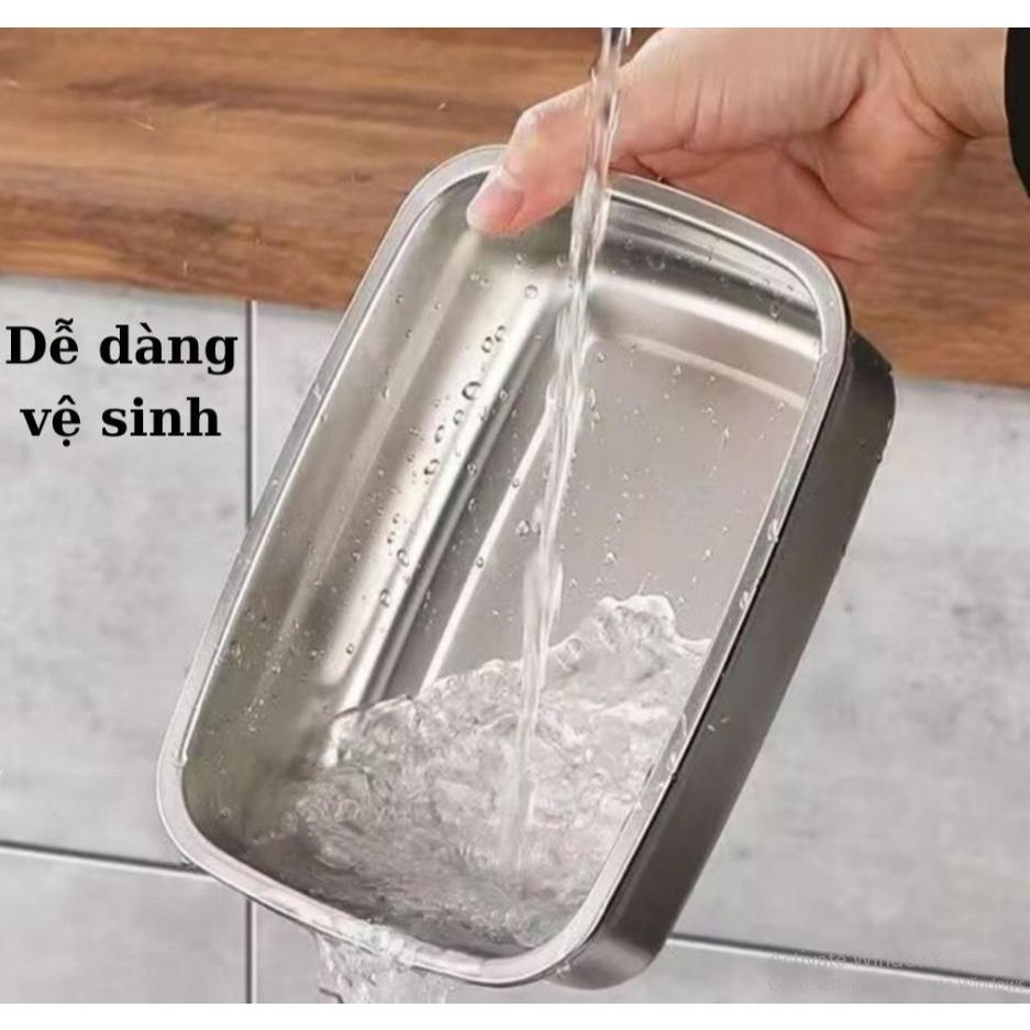 Hộp đựng thực phẩm bằng inox VAN CAM (U17), khay đựng đồ để tủ lạnh ngăn mùi có nắp đậy | BigBuy360 - bigbuy360.vn