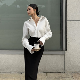 [E.S.T] Set Áo Sơ Mi Basic Và Chân Váy Xẻ Tà Kiểu Dáng Bút Chì Tôn Dáng | T23-016/SK23-001