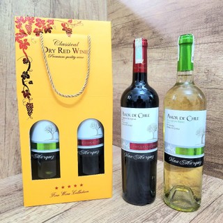 Túi quà 2 chai rượu vang Amor De Chile trắng - đỏ 13.5% 750ML nhập khẩu chính hãng đẳng cấp sang trọng