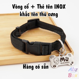 Vòng cổ chó mèo + Thẻ tên thú cưng INOX, vòng cho mèo chó kèm thẻ tên AbzBox