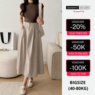 Chân váy Bigsize Banamo Sài Gòn chân váy kaki dáng dài cạp cao cài khuy có chun sau 587