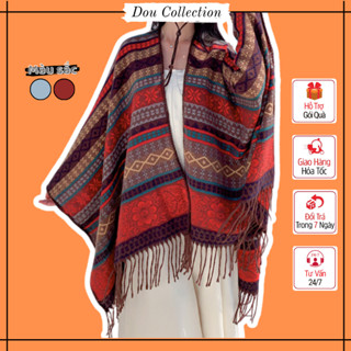 Khăn Choàng Cổ Unisex, Khăn Quàng Cổ Giả Cashmere Phong Cách Vintage Thổ Cẩm Tây Nguyên Thời Trang Thu Đông - Mã LN096